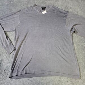 Anthology Mens L Sweater Gray 100% Silk V-Neck Long Sleeve Fine Knit Pullover